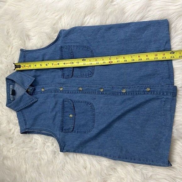 Upper West Side Womens Western Grunge Denim Button Up Sleeveless Blouse Small - Picture 5 of 10